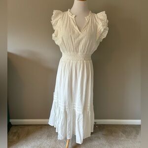 Textured ivory cotton midi dress